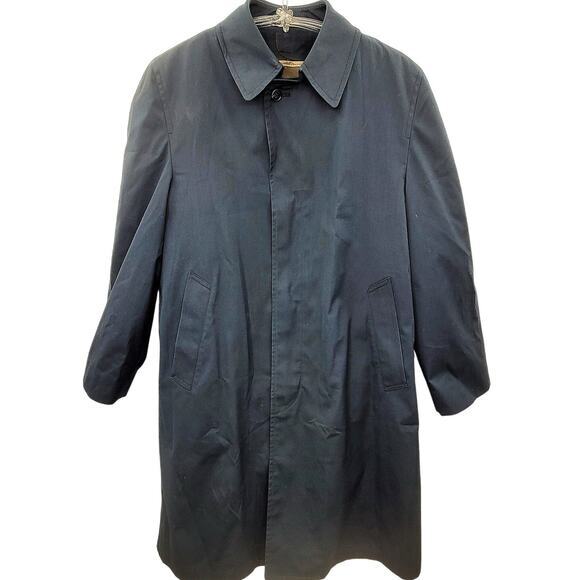 London Fog Vintage 80s Union Made‎ Blue Single Breasted Lined Trench Coat 40S - Picture 1 of 16